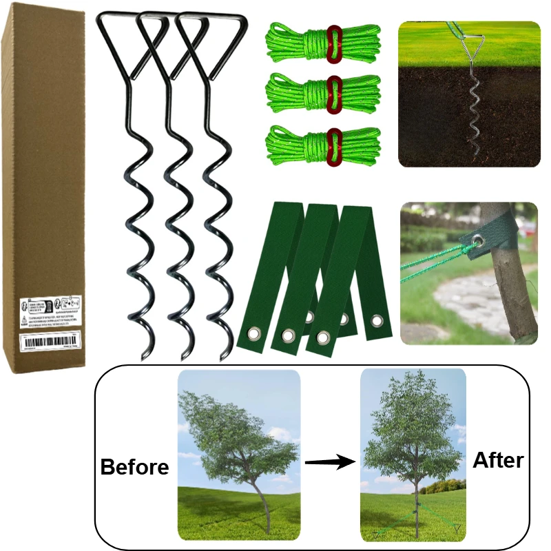 

9-комплект набора кольев для деревьев, сверхмощные спиральные опоры для выпрямления наклона или молодых деревьев, защищает от погодных погоды