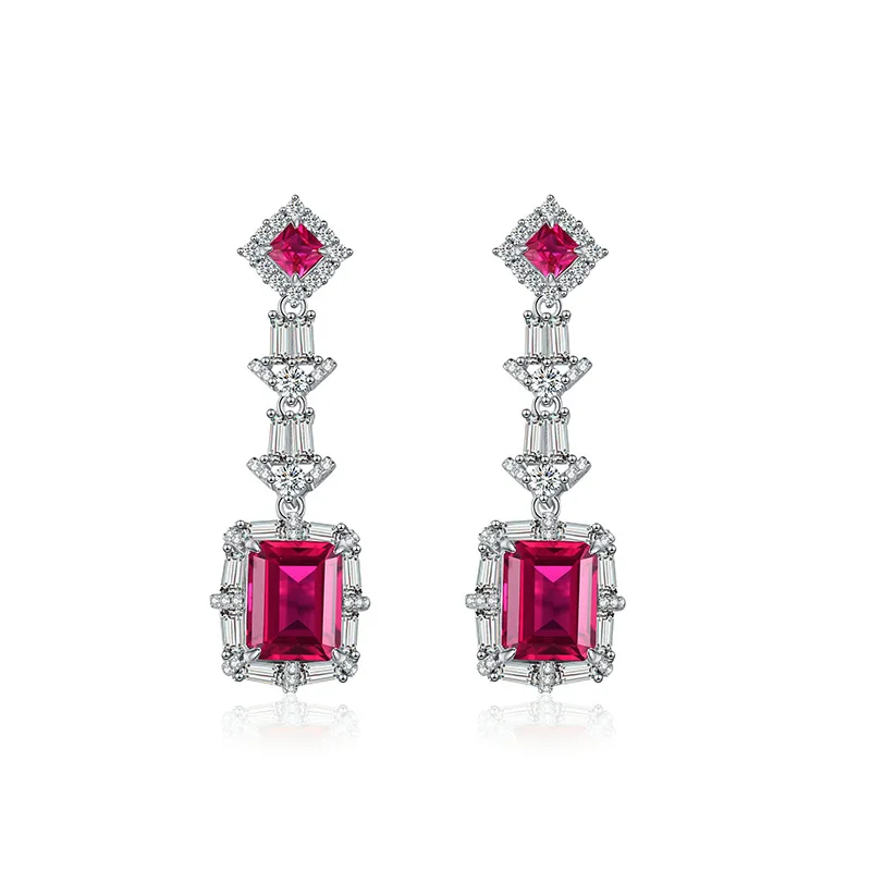 

LYCFN 8x10MM Garnet Drop Red Ruby Earrings 100% Real S925 Sterling Silver Women Wedding Crystal Jewelry Gift