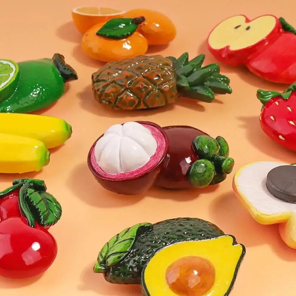 3D 3D Fruit Refrigerator Stickers Magnetic Cartoon Simulated Fruit Magnetic Stickers Cute Fruit Design Resin Food Toys Kitchen