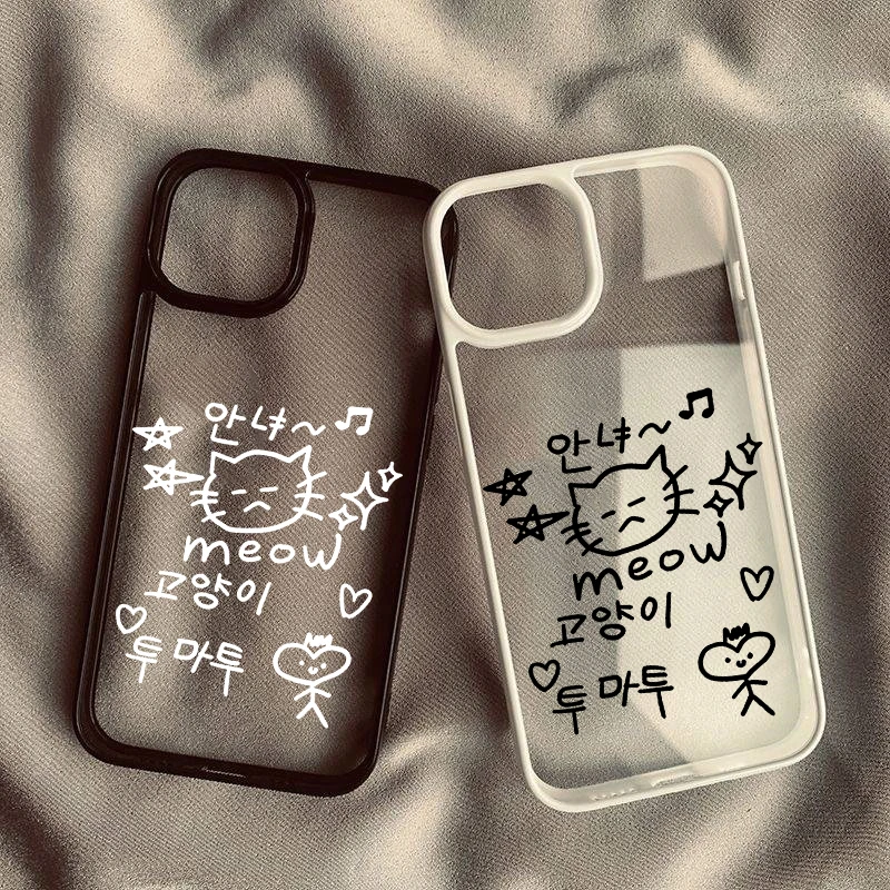 لطيف الكلمات الكورية خط بسيط الأسماك القط قضية الهاتف آيفون 16 15 14 13 12 11 برو ماكس X XS 7 8 زائد للصدمات غطاء شفاف