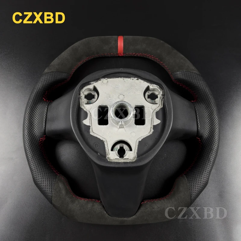 Flat Shape For Tesla Model 3 Model Y 2016 2017 2018 2019 2020 2021 2022 2023 2024 Leather Steering Wheel High Quality Customized