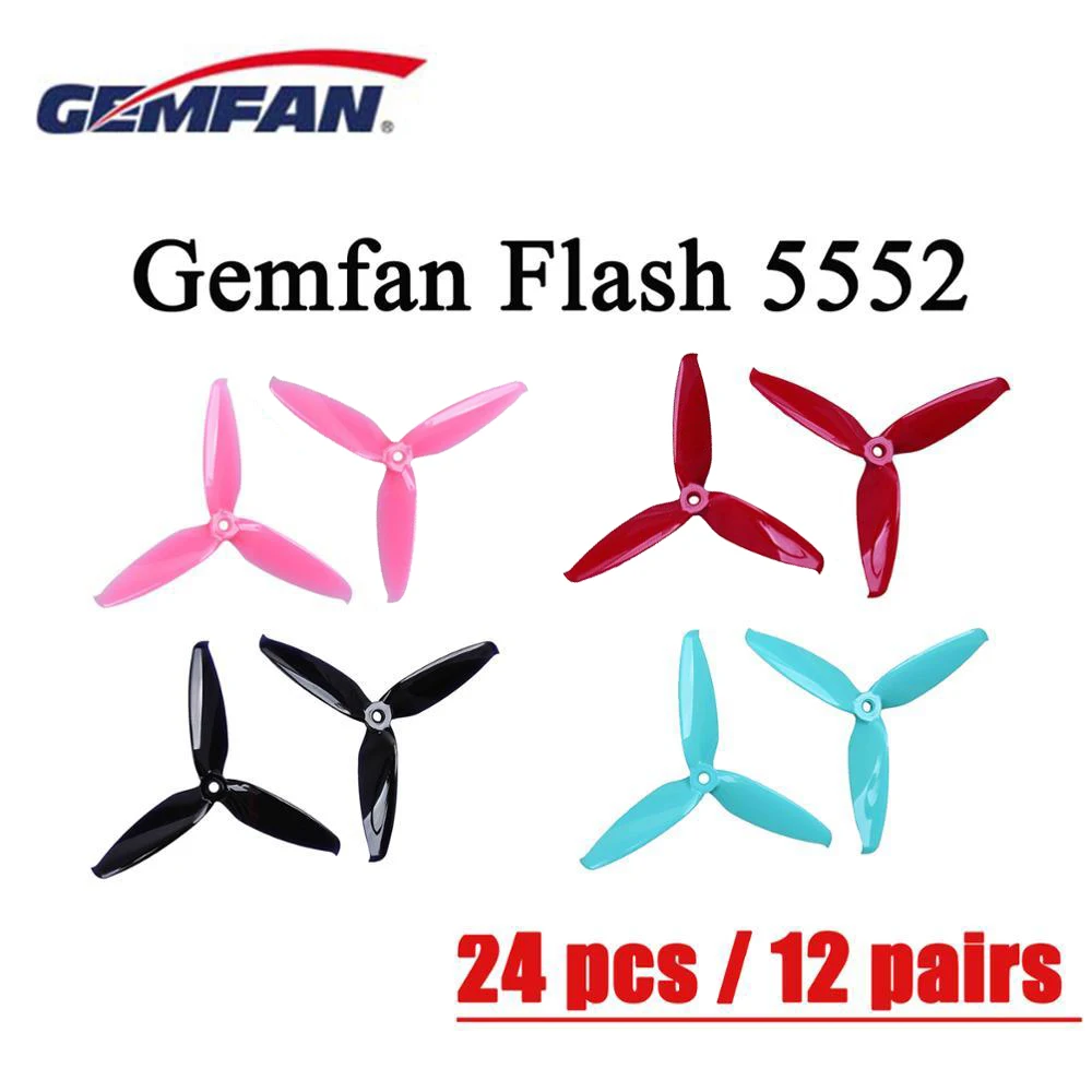 

24 шт./12 пар Gemfan Flash 5552 3 Лопасти 5 дюймов PC Propeller CW CCW Prop совместимый с рамой гоночного дрона FPV VS Gemfan 5152