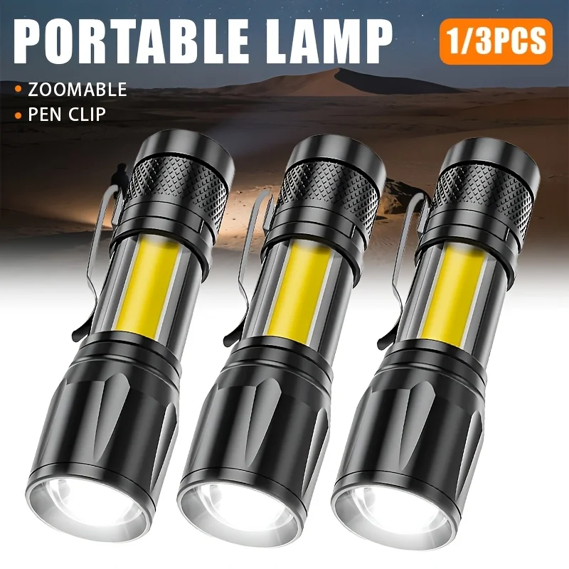 Mini wiederaufladbare LED-Taschenlampe mit XPE-COB-Lampenperle, doppelte Lichtquelle, Taschenlampe für Abenteuer, Camping, Angeln, Bergsteigen