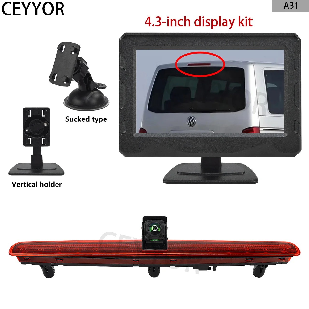 

Applicable to VW T5 Multivan/Caravelle from 2005 to 2016, high-position brake lights, reversing camera, 4.3 monitoring kit