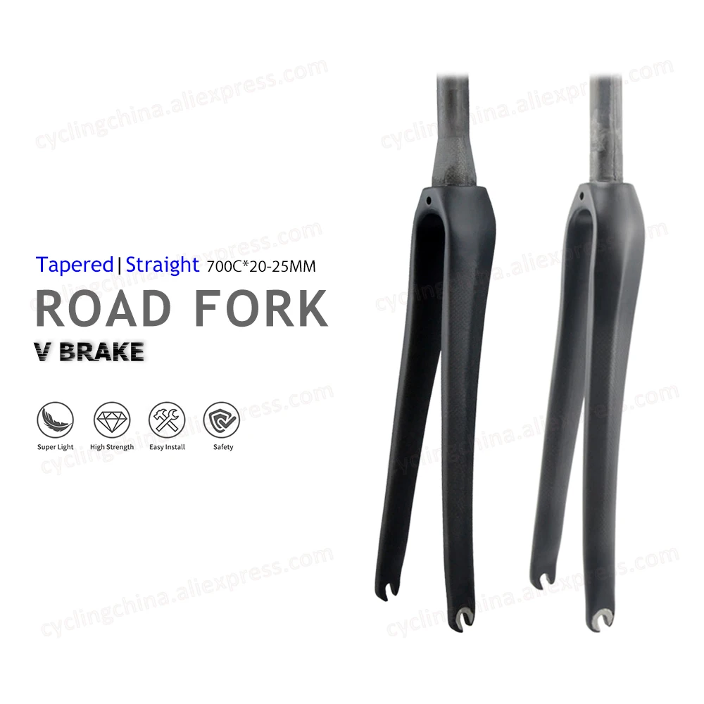 Nologo Quick Release Style Road Bike Fork 700C 3K Gloss/Matte T800 Full Carbon Road Fork Cycling Rigid Front Fork Bicycle Parts