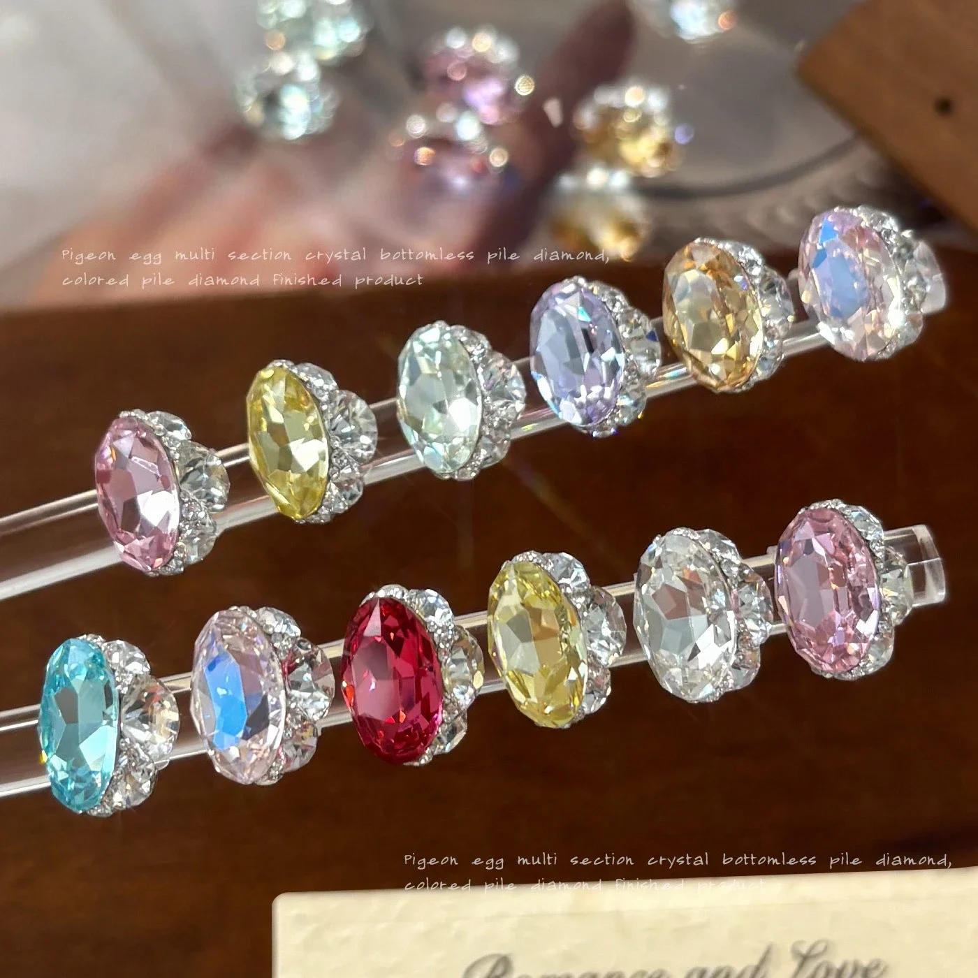 1Pc K9 Crystal Nail Cluster Charms, Sparkling High Quality 8*12mm Oval Baseless Pre-made Large Rhinestone Balls
