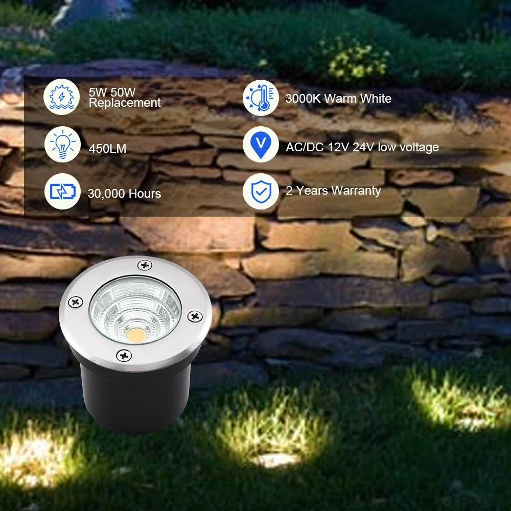 Imagem -02 - Baixa Tensão Led Landscape Lights Outdoor Well Lights Branco Quente Impermeável Chão para Pathway Jardim 12v 24v 5w 3000k