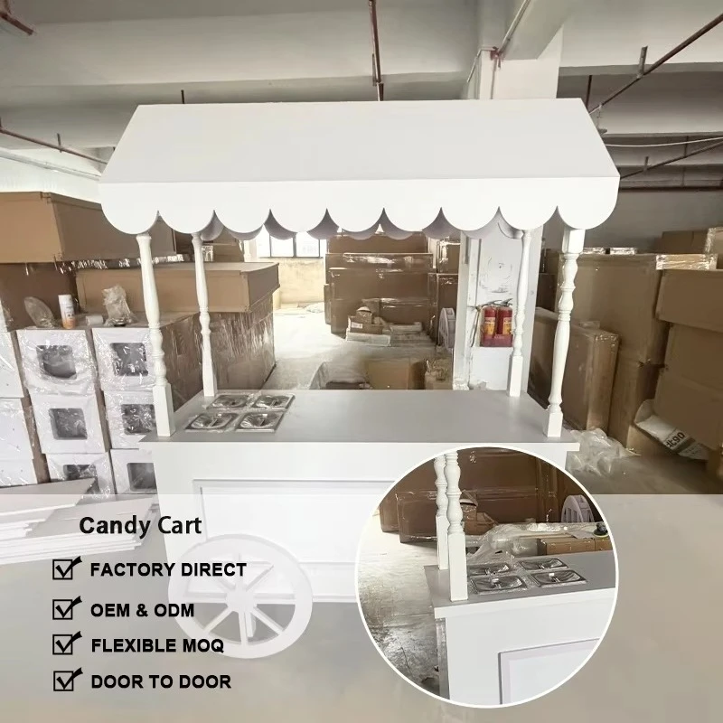 Modern custom food stall with wheels and umbrellas, new arrivals, suitable for business wedding decoration