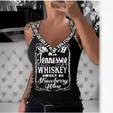 

Women Top Fashion Glitter Rhinestone Casual V-Neck Sleeveless Contrast Paneled Daily Cami Top Summer