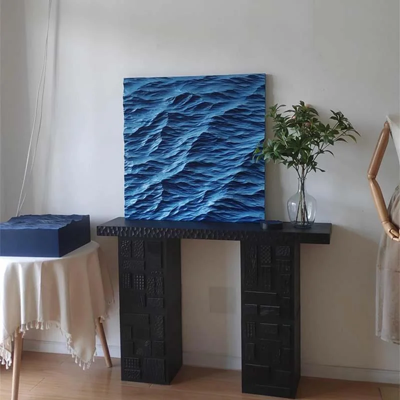 Creative Wave Blue Sea Mural Living Room Background Wall Hanging Square Blue Wave Sea Mural Modern Wall Hanging Home Decoration