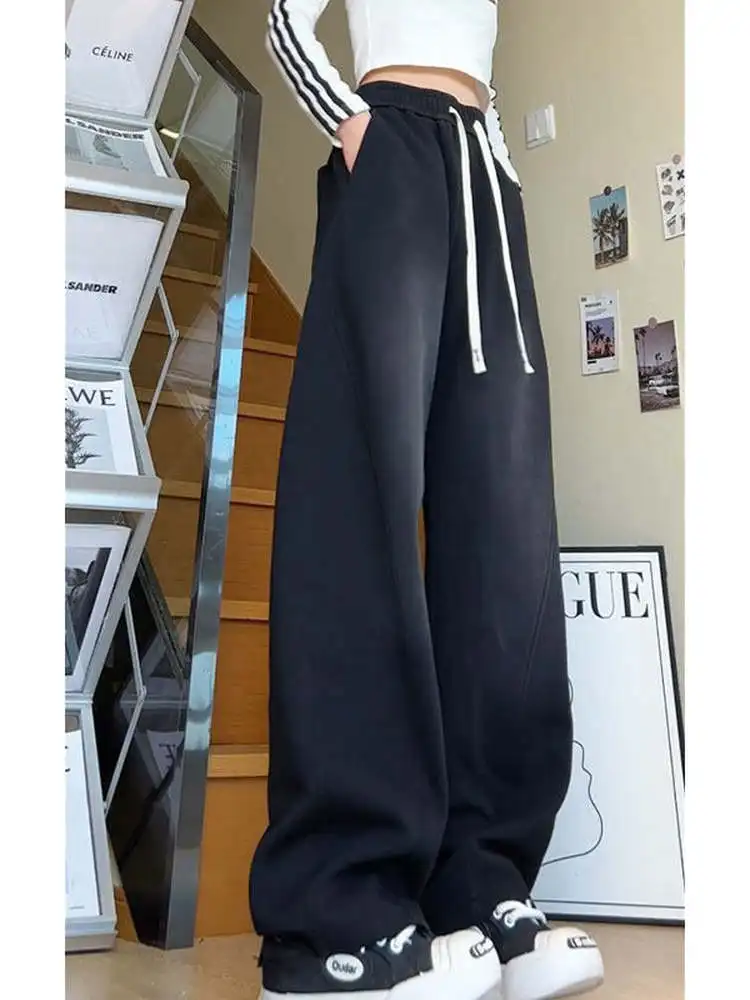 الأمريكية الرجعية واسعة الساق السراويل الرجال حجم كبير فضفاض عادية الشارع الرياضة تنوعا ثنى فضفاضة تناسب مستقيم قطع بنطلون