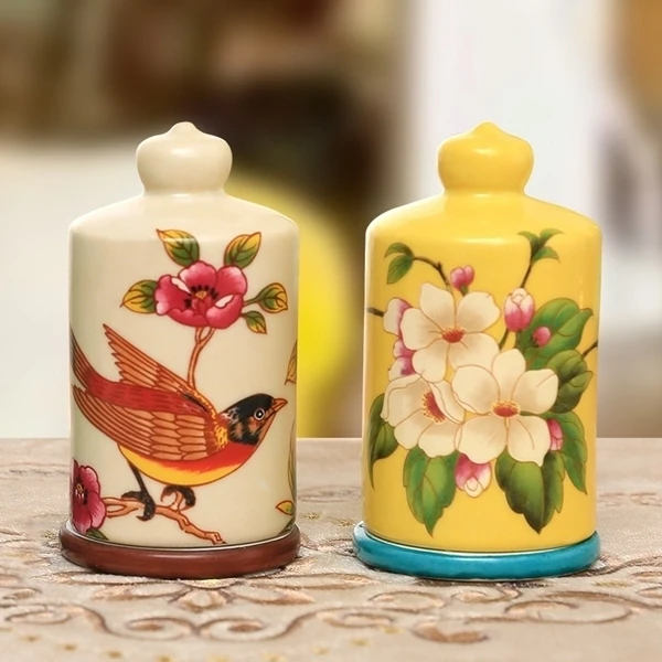 Creative Ceramic Toothpick Holder Household Pastoral Flower and Bird Toothpick Box Storage Living Room Coffee