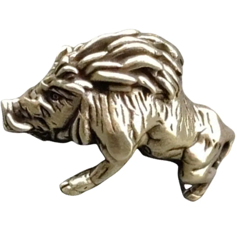 1 Piece Retro Small Wild Boar Decor Brass Desktop Decoration Vintage Pig Statue for Home Office Pig Figurine