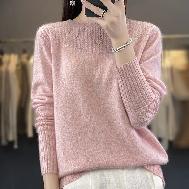 

Women's 100% Pure Wool Knitted Pullovers, Slash Neck, Cashmere Standard Tops, New Fashion, Autumn and Winter, 2023,SY01