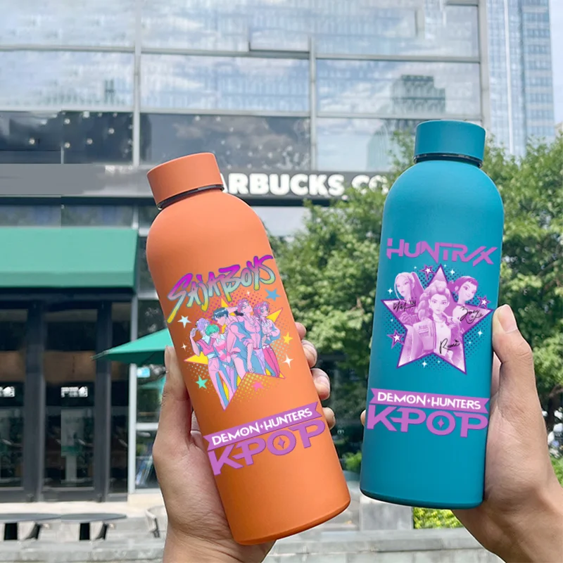 

500ML KPop Demon Hunters Cartoon Print Sport Leak Proof High Quality Stainless Steel Insulated Water Cup Birthday Birthday Gifts
