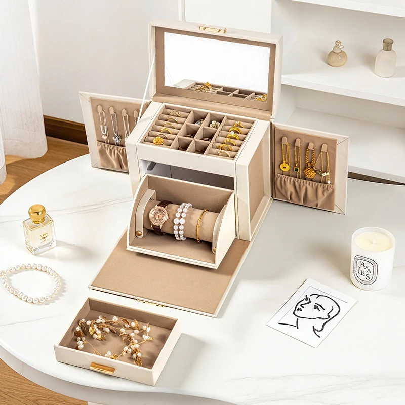 Multi Layer Jewelry Box Leather Earrings Storage Boxes Large Capacity Exquisite Jewellery Case Ring Necklace Organize Cases