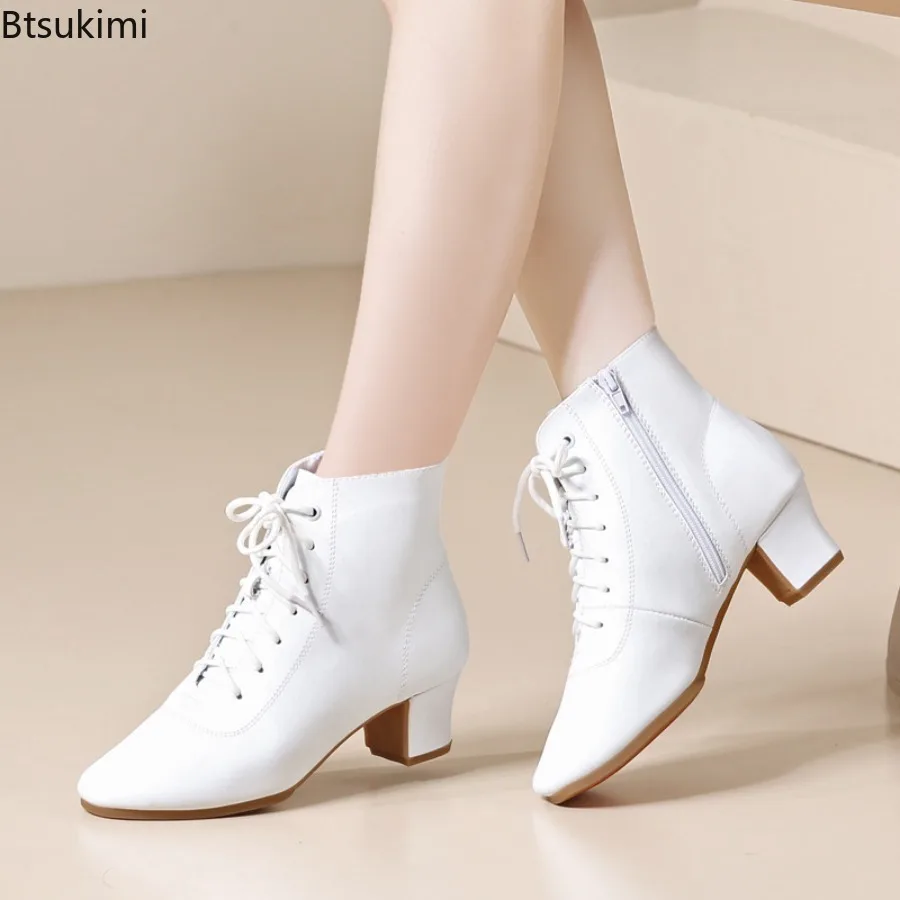Zapatos de Baile Latino para Mujer 2026, Zapatos de Baile Moderno y Jazz, Botas de Baile con Cordones, Blancas y Negras, Zapatillas Deportivas para Baile
