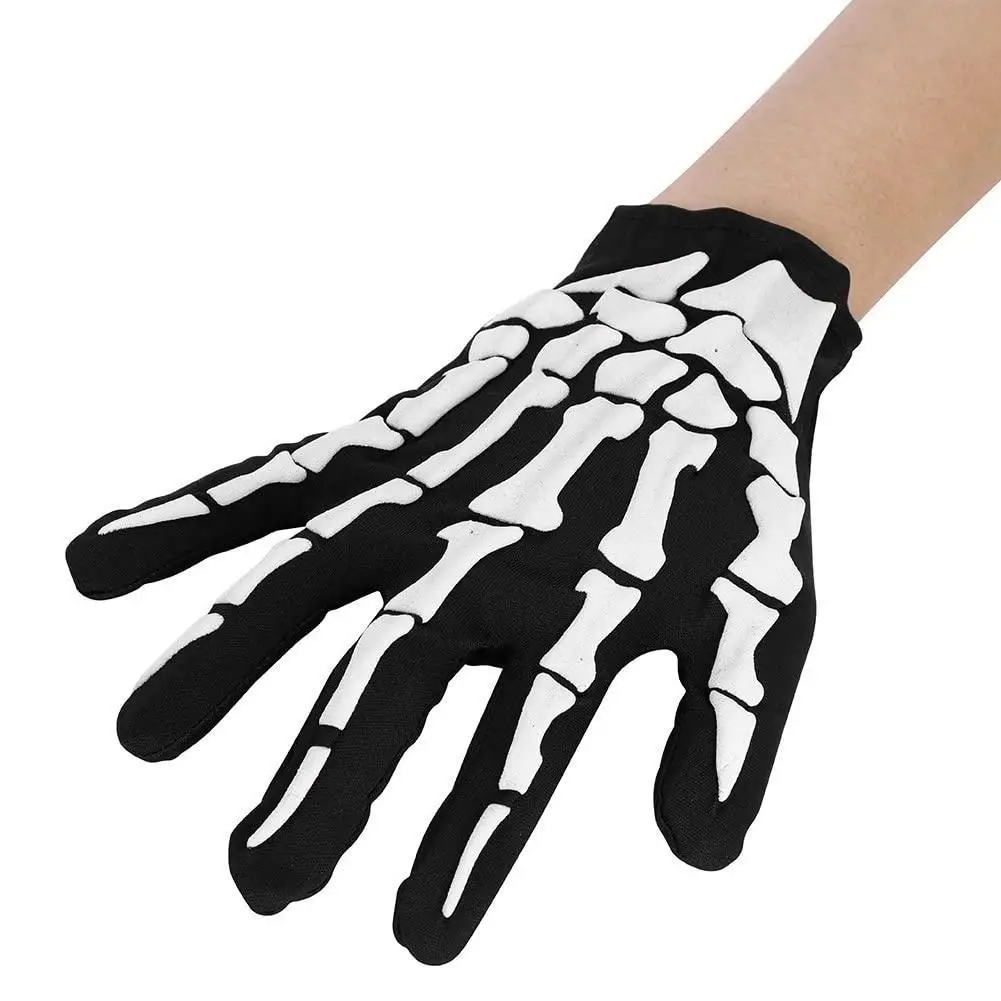 Halloween Skull Gloves Lightweight Full Finger Skeleton Cycling Gloves Costume Cosplay Dress-up Supplies for Men Women Kids