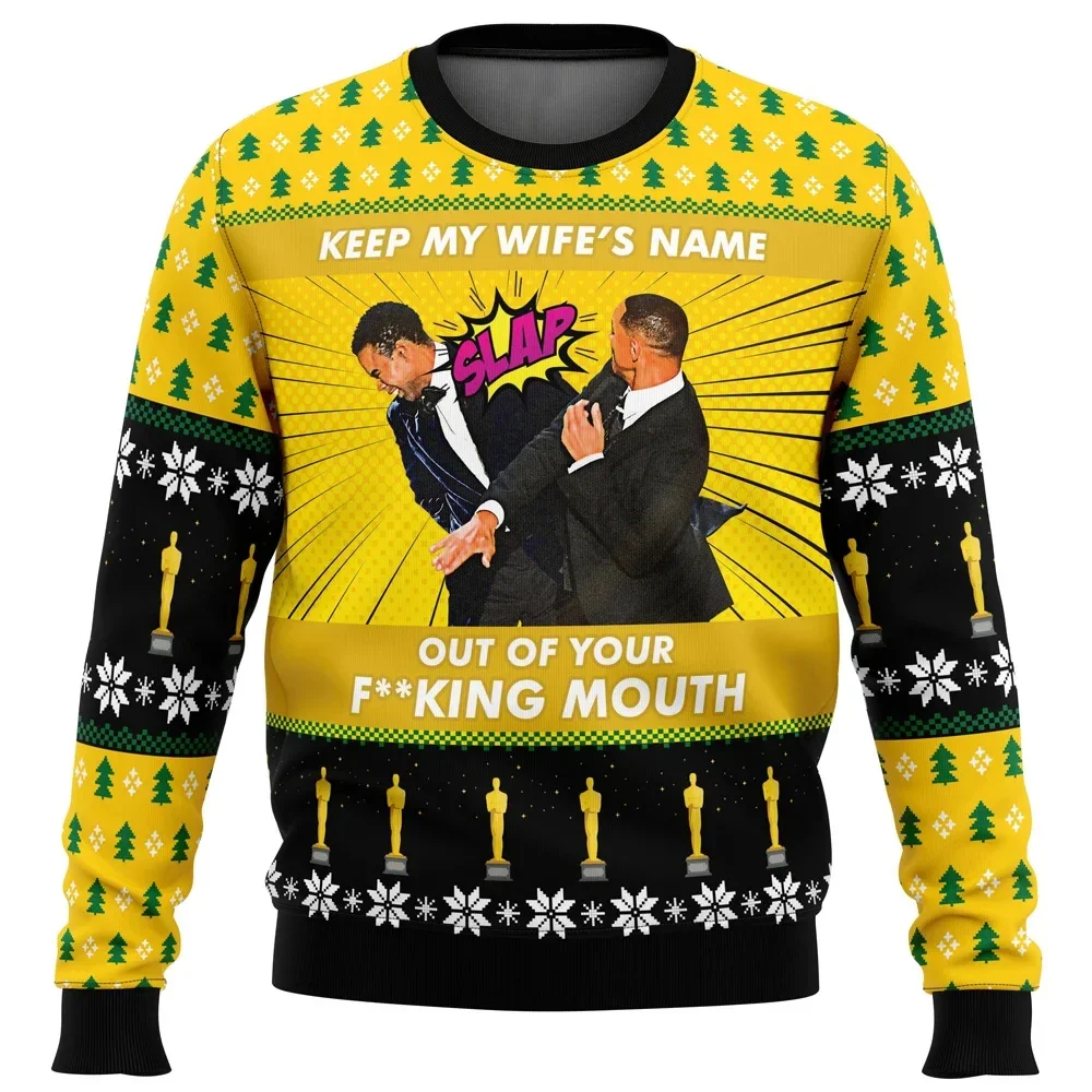 Will Smith Slaps Chris Rock Meme Ugly Christmas Sweater Gift Santa Claus Pullover Men 3D Sweatshirt And Top Autumn And Winter