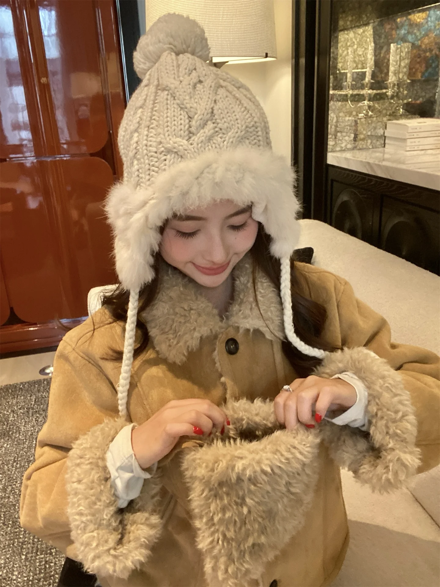 RREPEAT2025 Autumn Winter ort Sle Suede Leather Fur Inteated Jaet Eco Friendly Fur Collar Upturned Ladies Outerwear