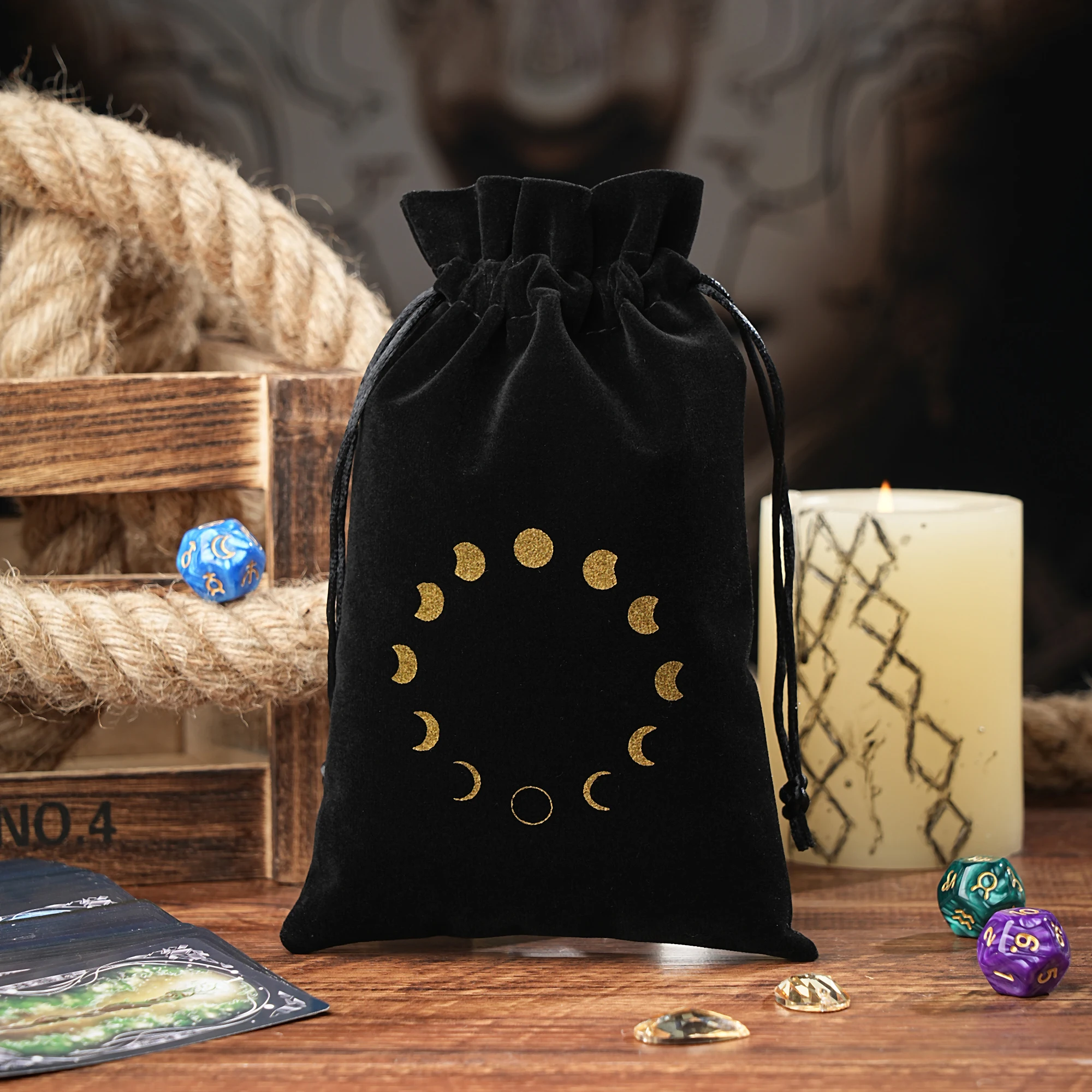 14x22cm Larger Velvet Moon Phase Tarot Oracle Cards Storage Bag Tarot Pouch Rune Dice Crystal Jewelry Bag Pouch Witch Divination