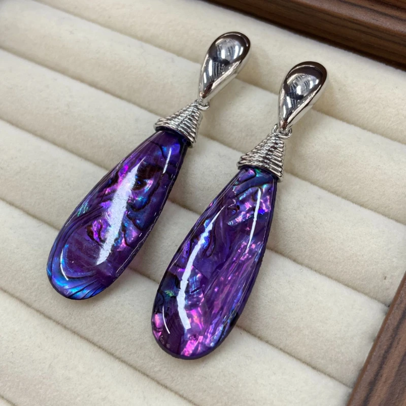 Luxury Vintage Natural Purple Shell Terrestrial Metal Earrings Dinner Party Magazine Shoot Decorative Earrings For Women New