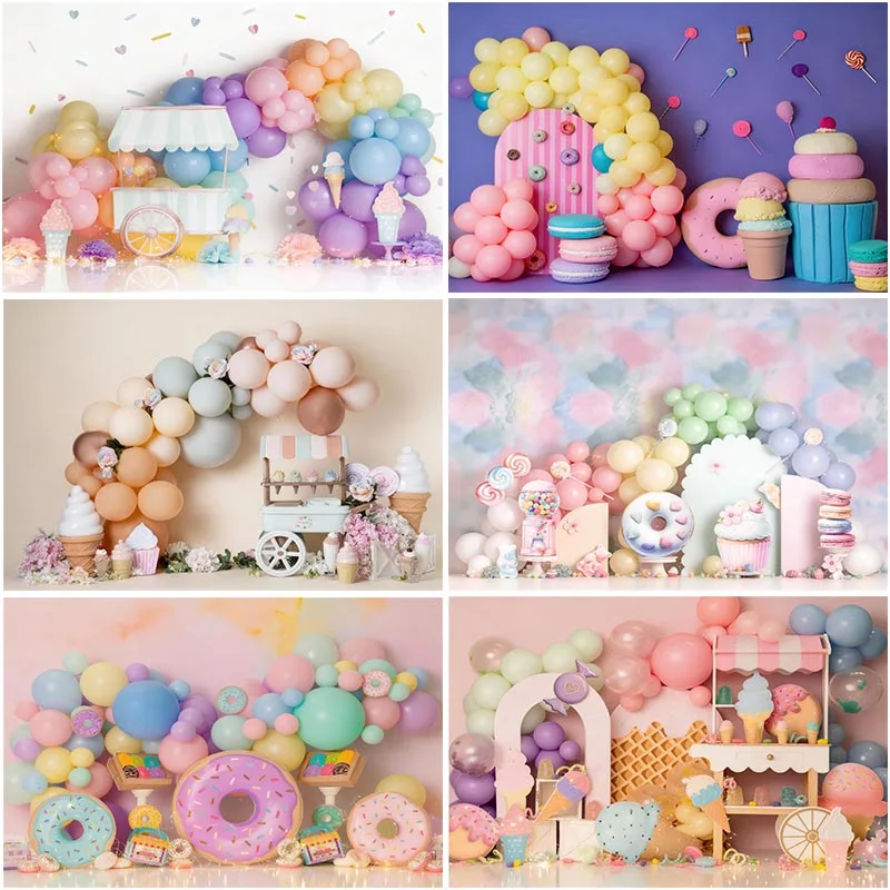 

LS Sweet Candy Ice Cream Backdrops Birthday Cake Smash Kids Baby Photography Prop Child Adult Decor Lollipop Donut background