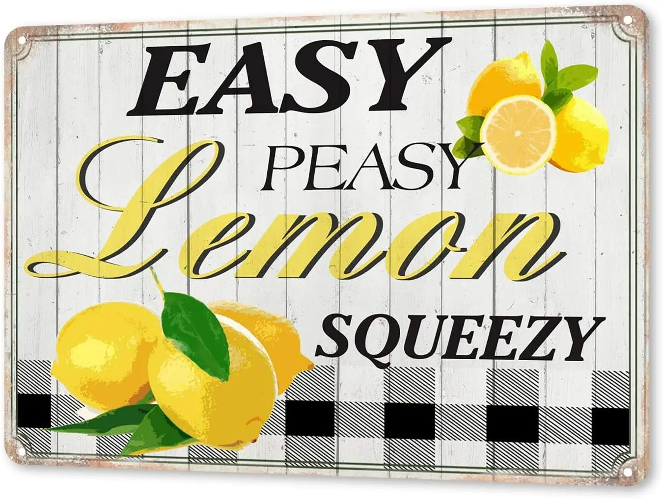 Placa Decorativa de Metal Vintage com Limão 'Easy Squeezy' para Decoração de Parede de Bar, Casa e Cozinha, Letreiro de Metal Vintage para Casa D