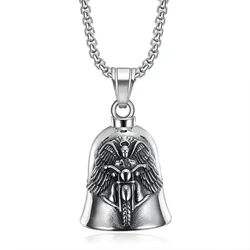 Retro punk angel wings motorcycle lucky bell necklace men's motorcycle rock trend cool jewelry