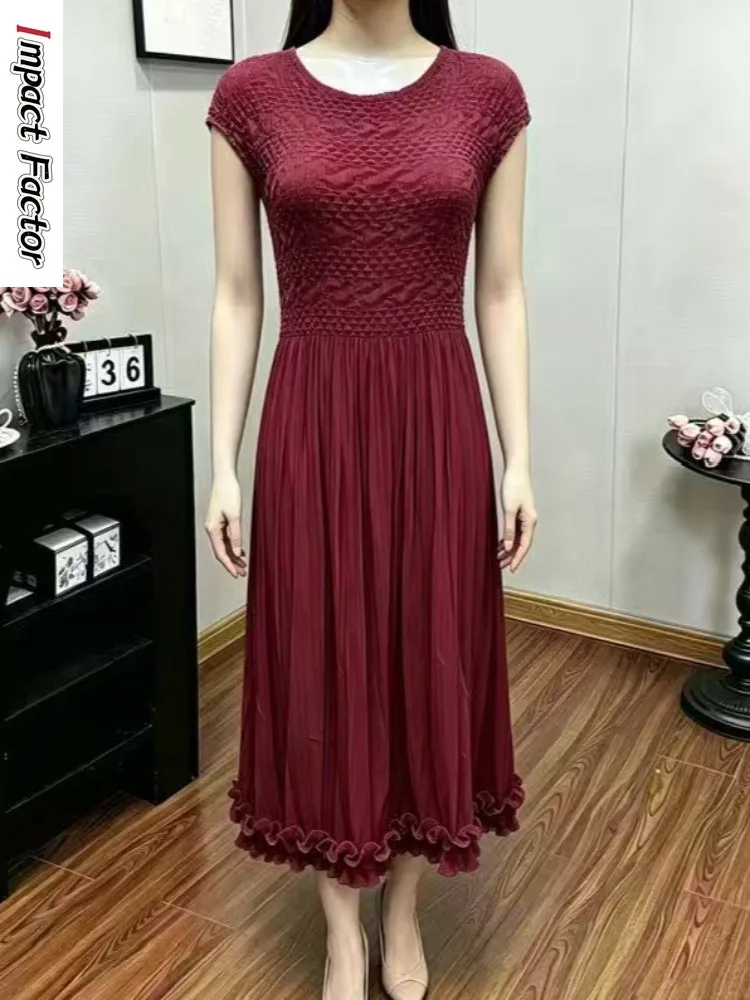

2026 Spring New Sleeveless Crew Neck Medium and Long Waist Dress Daily Commuter Solid Color Dress Women's Clothing