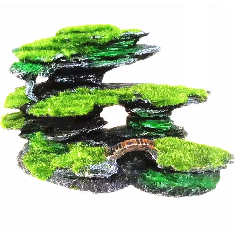 Moss Rockery Shape Fish Tank Ornaments Multifunctional Rock Cave Landscaping Decorative Betta Hide Artificial Fishbowl Decor