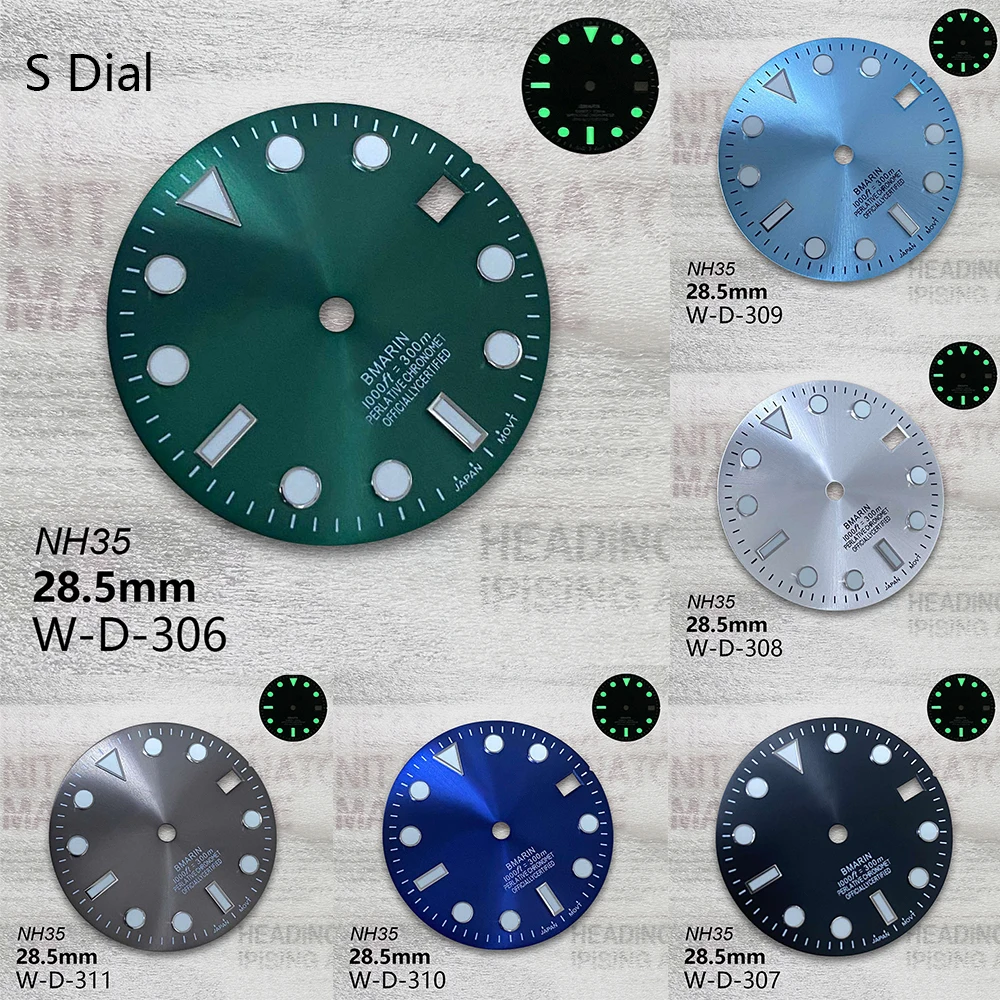 

28.5mm S Logo SUB Dial Fit NH35/NH36/4R/7S Movement c3 Green Luminous High Quality Sunray Dial Watch Modification Accessories