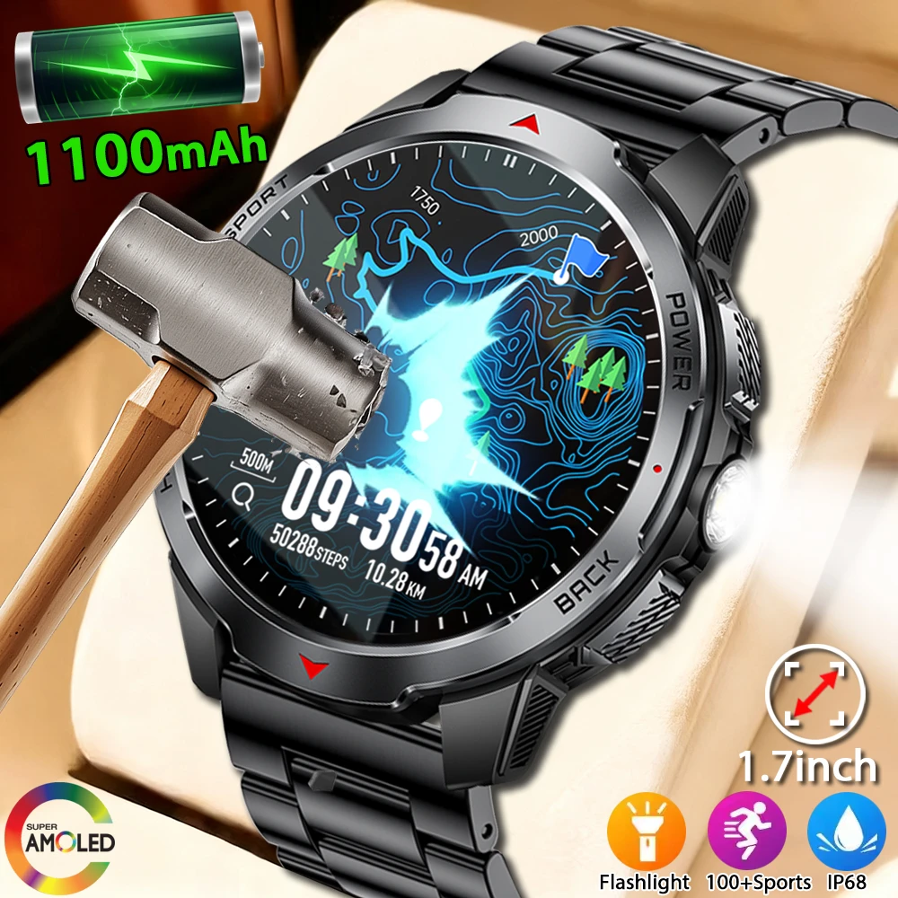 

2025 New Military T-Rex 3 Ultra 1000mAh Battery Smart Watch 5ATM Waterproof Flashlight Heart Rate Sports tracker Smartwatch Men