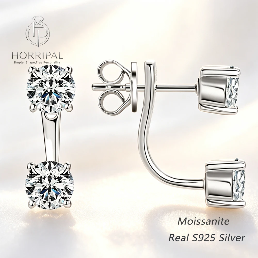 HORRIPAL 5MM 2cttw D VVS1 Full Moissanite Stud Earrings for Women 925 Sterling Silver Lab Diamond Party Jewelry with Certified