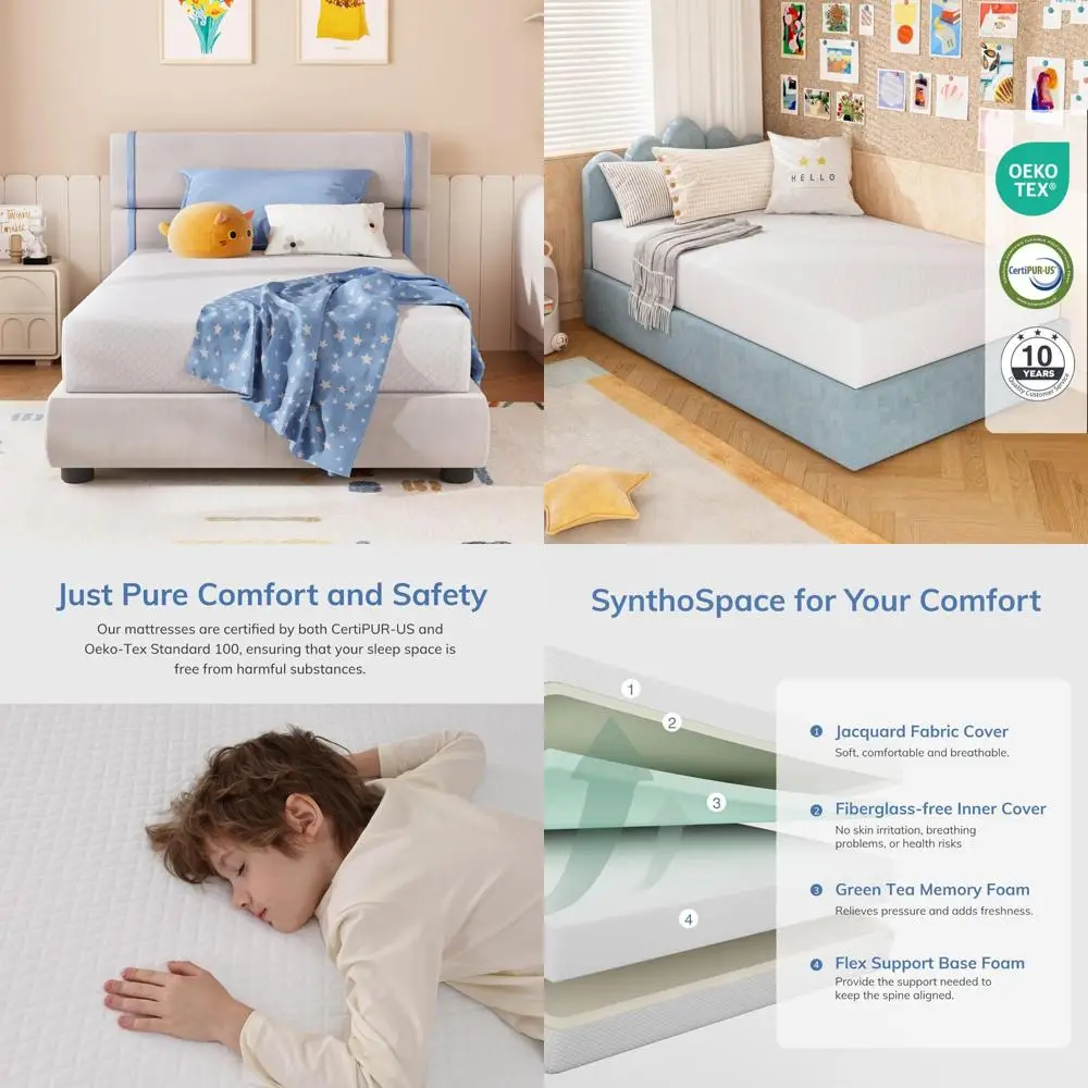 6 Inch Medium Firm Green Tea Memory Foam Mattress Twin XL, Fiberglass-Free, CertiPUR-US Certified for Cool Sleep Comfort