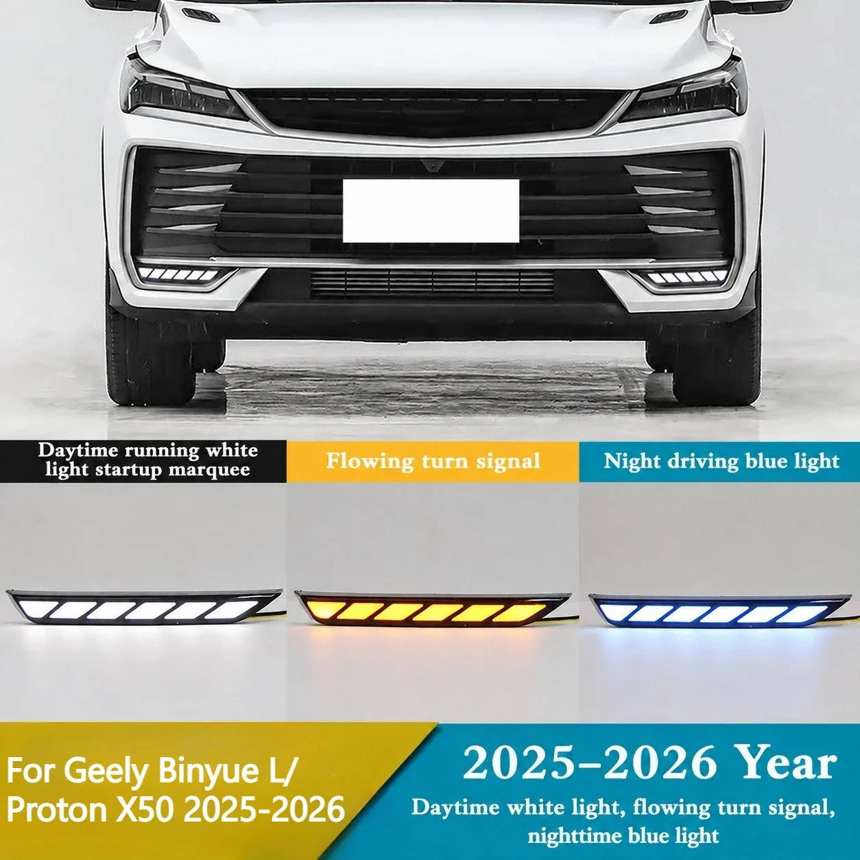 Led Daytime Running Light Dymanic Turn Signal Front Fog Lamp Modified DRL For Geely Coolray L / Binyue L / Proton X50 2025-2026