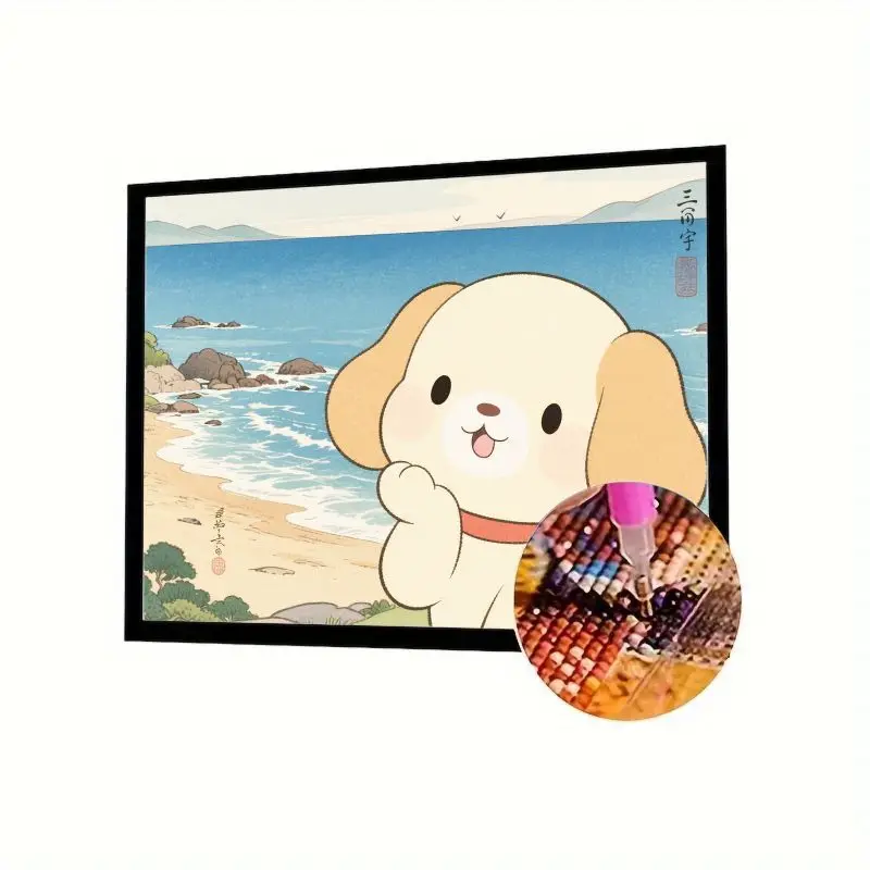 

1PC Adorable Cartoon Puppy at the Beach 5D Full Drill Diamond Painting Kit - DIY Rhinestone Embroidery Art for Home Wall Decor,