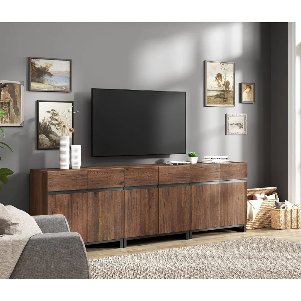 

Modern TV Stand for 100 inch TVs, 3 in 1 Entertainment Center Console with Adjustable Shelves and Metal Base, Brown