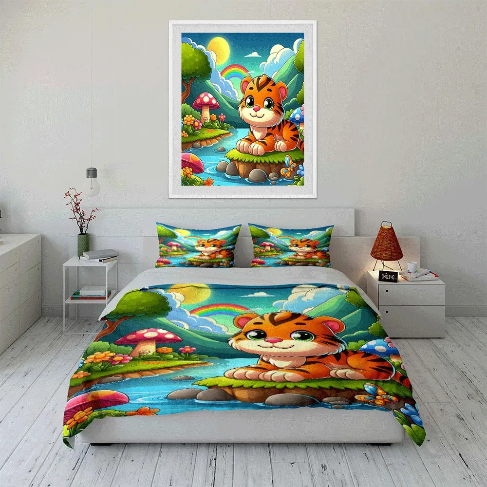 

"Cartoon Tiger Nature Scene Set" Exquisite three-piece bedding set gift for kids and adults