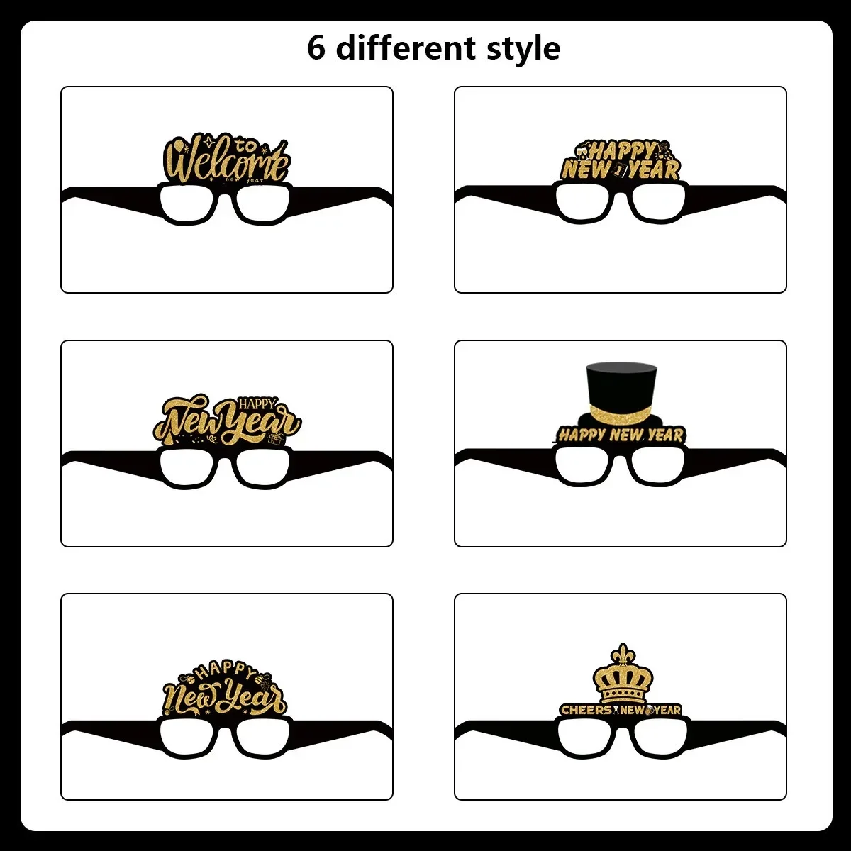 

6pcs Black Golden Paperboard Glasses Celebrate New Year Photo Props Cheer 2025 New Year Countdowm Party Family Glasess Supplies