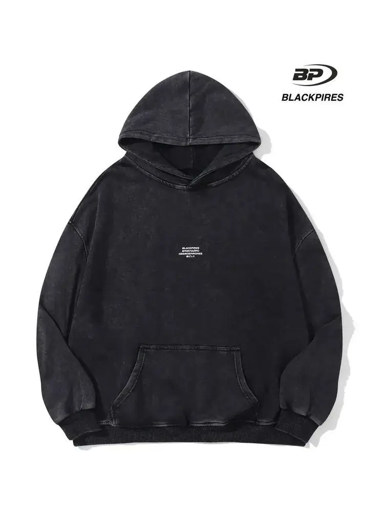 Felpe con cappuccio grafiche con lettere divertenti alla moda di strada russa Felpa oversize nera lavata invecchiata Coppie hip-hop punk grunge allentate