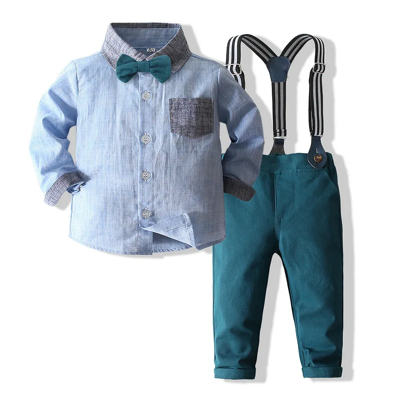 1-6Y Baby Boy Clothing Sets Handsome Vetement Enfant Garcon Long Sleeve Tops+Overalls 2PCS Toddler Outfits Spring Kids Suit sets