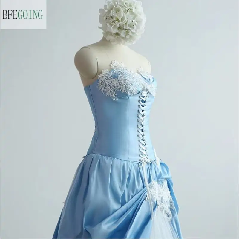 فساتين زفاف على شكل حرف A مخصصة بدون حمالات بطول الأرض بدون أكمام من قماش التفتا تول فساتين الزفاف