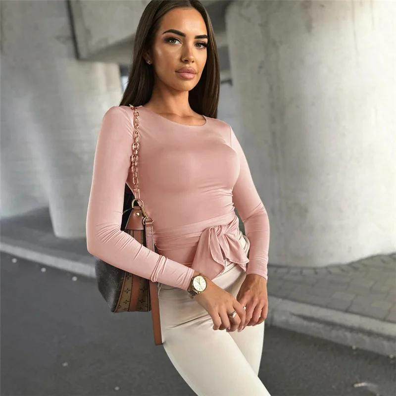 Amazon 2024 ฤดูหนาวใหม่ผู้หญิงสีทึบรอบคอCOMMUTERสไตล์อเนกประสงค์แน่นและSlimเสื้อแขนยาว