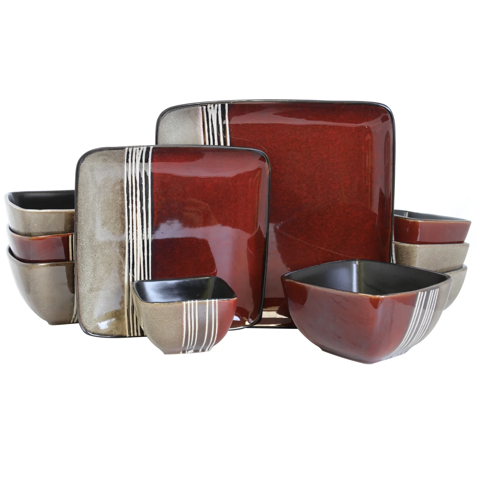 

Downtown Loft 16-Piece Double Bowl Stoneware Dinnerware Set Serves Four