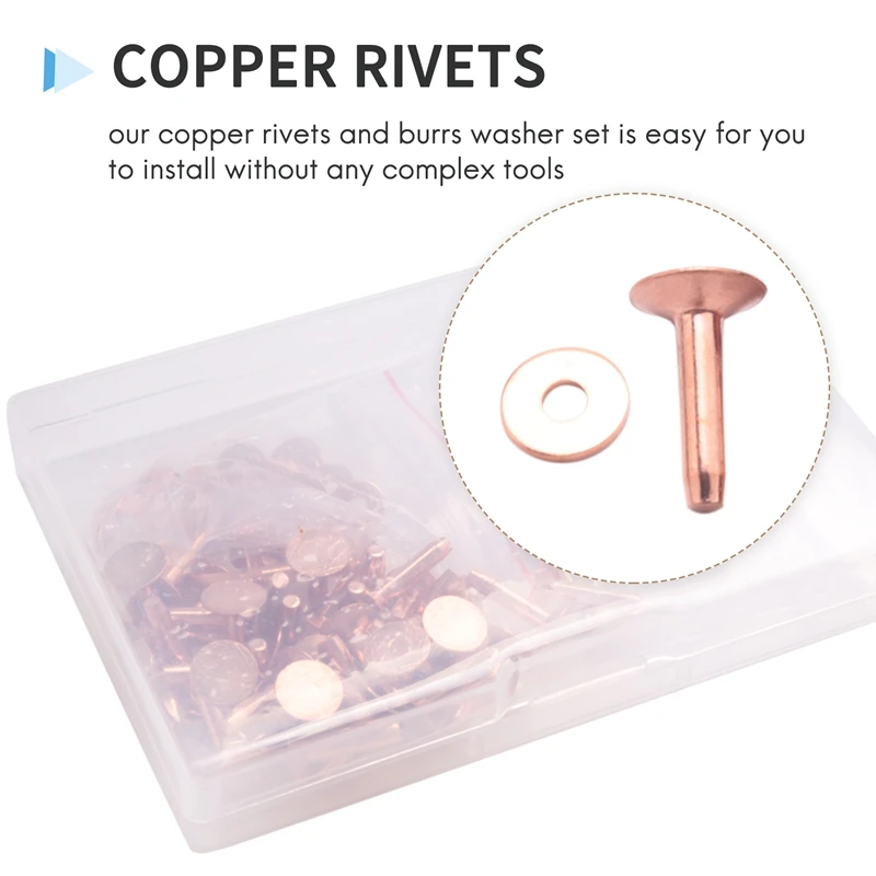 50 Sets Of Copper Rivets And Burrs,Leather Belt Wallets, Leather Copper Rivets, Leather DIY Craft Supplies (9/16 Inches)