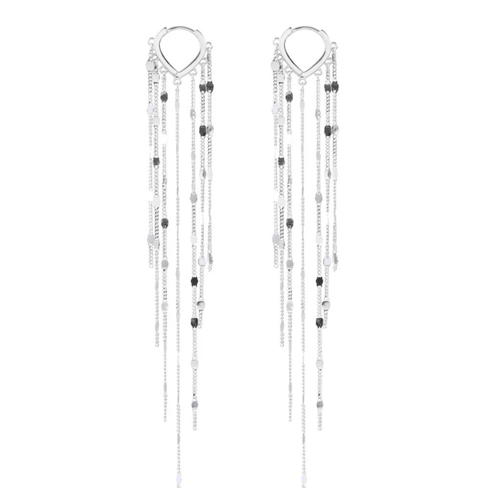 Pure Silver 925 Earrings For Women Long Tassel Hoop Ear Cuff Brincos Femme Pendientes Mujer Wedding Jewelry Accessories Gifts