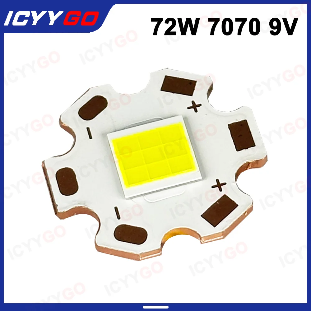 

72W High Power LED Flat XHP7070 Chip White Light 6000-6500K With 20MM Copper Base Plate for DIY Flashlight Car Light
