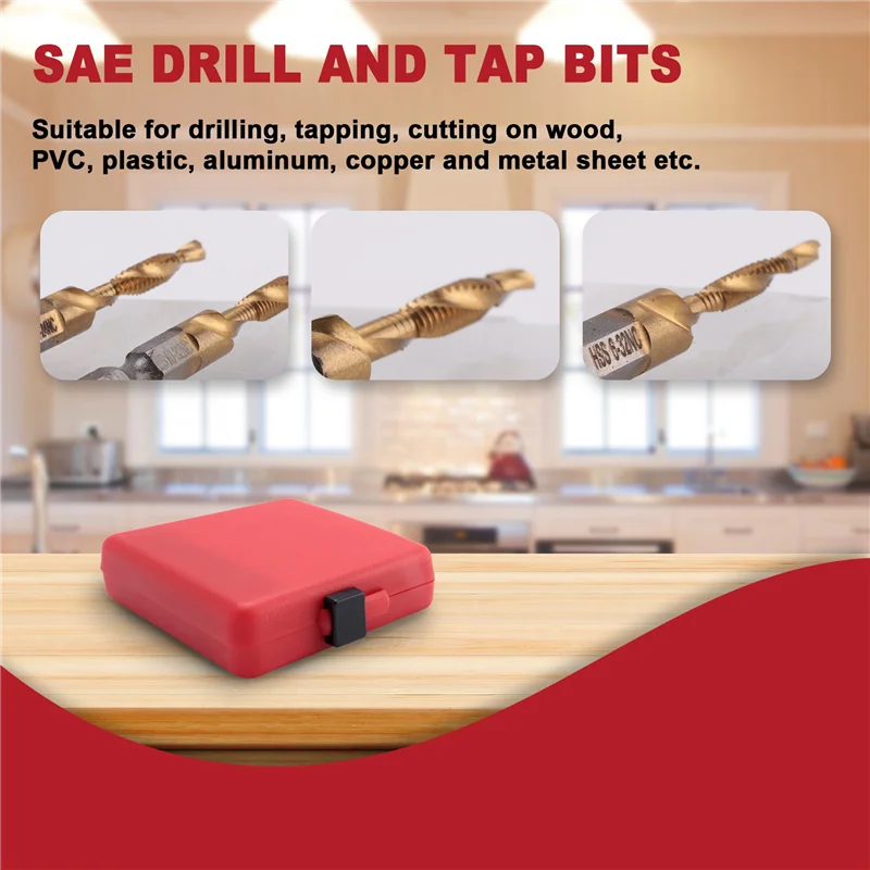 

A43F-титановый комбинированный набор сверл для метчиков, 13 шт., набор метчиков SAE и метрических бит для сверления резьбы, резьбы, удаления заусенцев