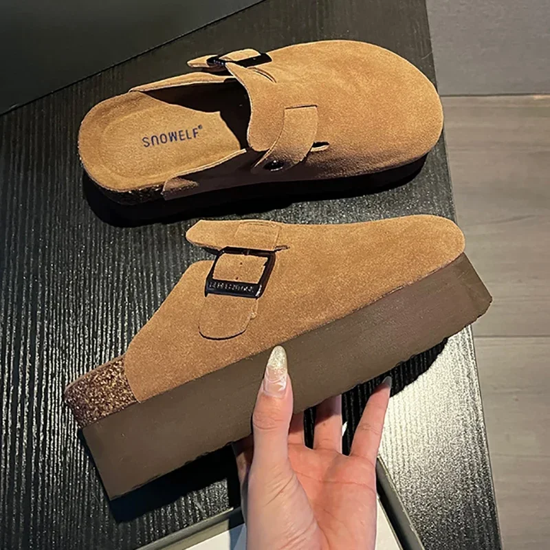 

Women's Suede Mules Slippers Platform Flats Boston Clogs Sandals Fashion Outdoor Slip On Beach Sandalias